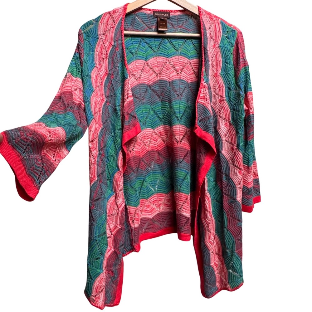 Multiples Women Open Front Cardigan S Asymmetrical Waterfall Patchwork Art Funky